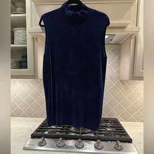 Quiet luxury! Lafayette 148 sleeveless XL mock neck blue ribbed velveteen tunic